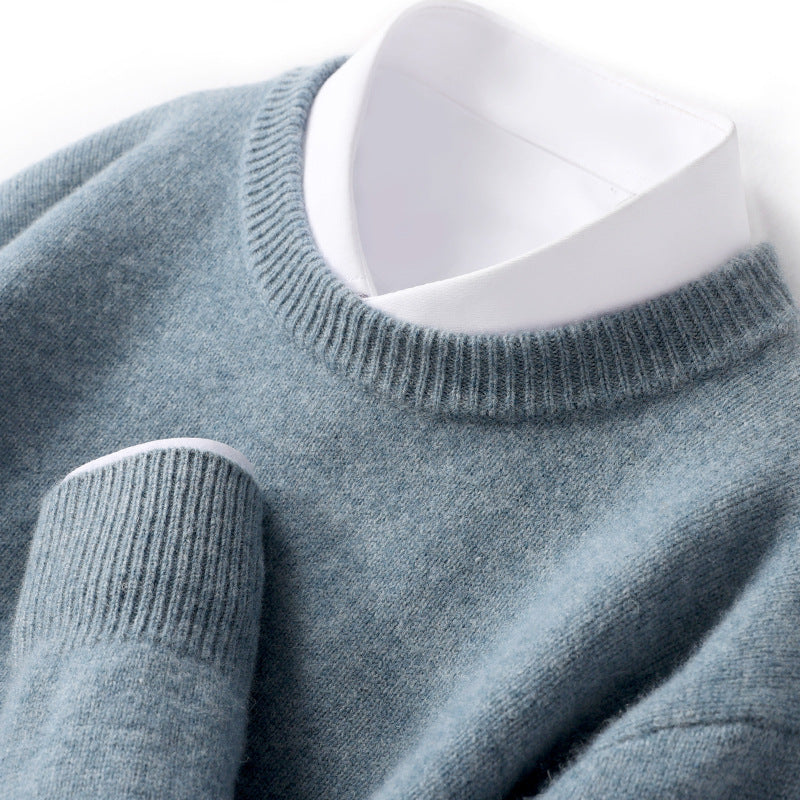 Men's Thickened Pullover Sheep Fur Sweater Loose Round Neck Solid Color Sweater