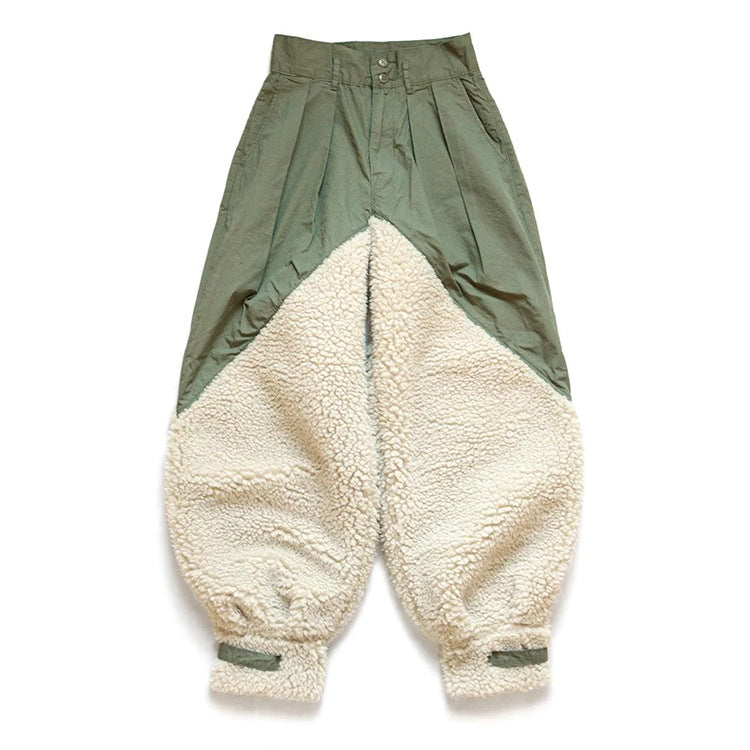 Retro Lamb Wool Patchwork Assorted Colors Military Overalls