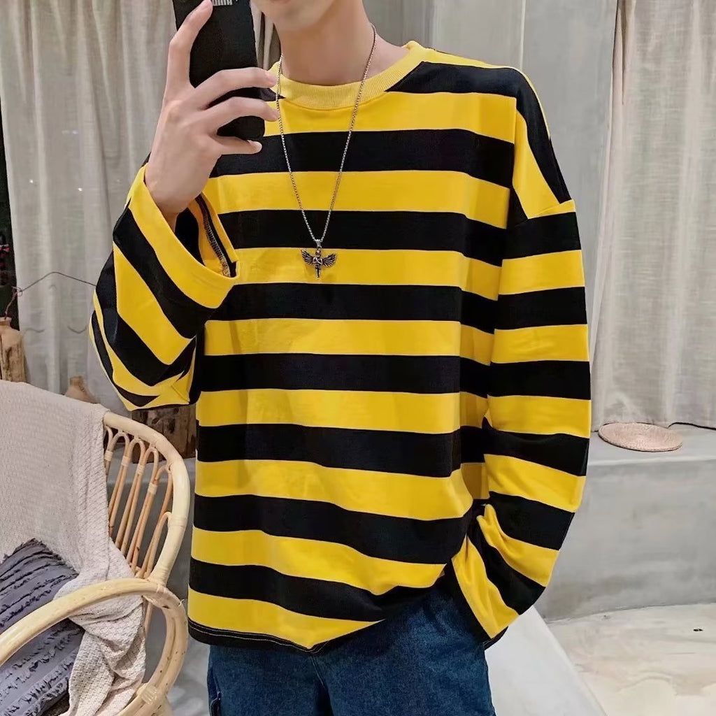 Autumn Striped T-shirt Loose Bottoming Round Neck Casual