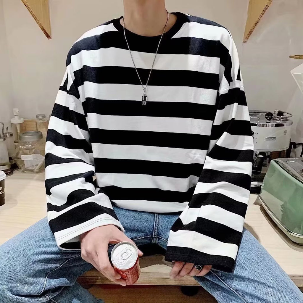Autumn Striped T-shirt Loose Bottoming Round Neck Casual