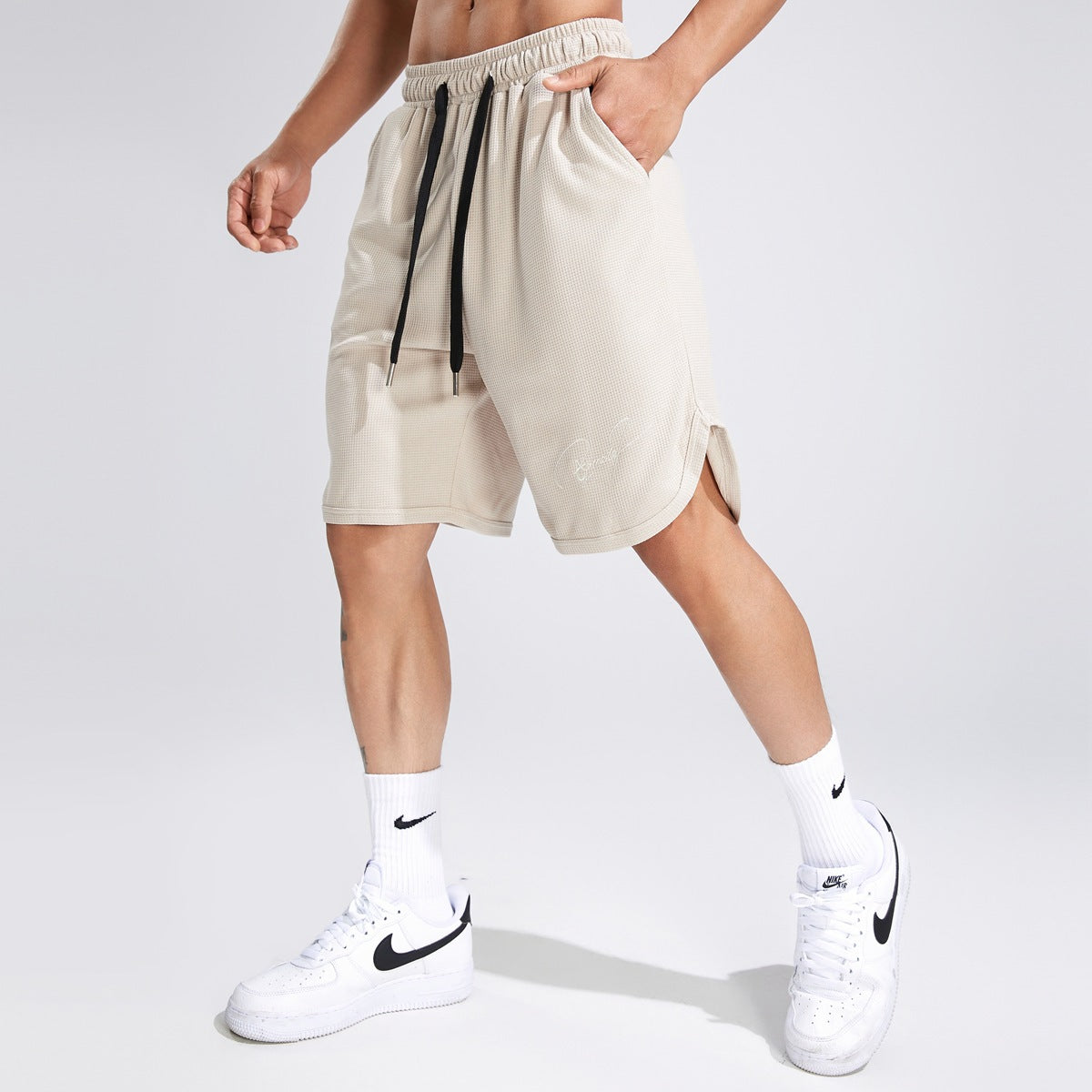 Men's Shorts Waffle American Solid Color Running Fitness Sports Casual Shorts
