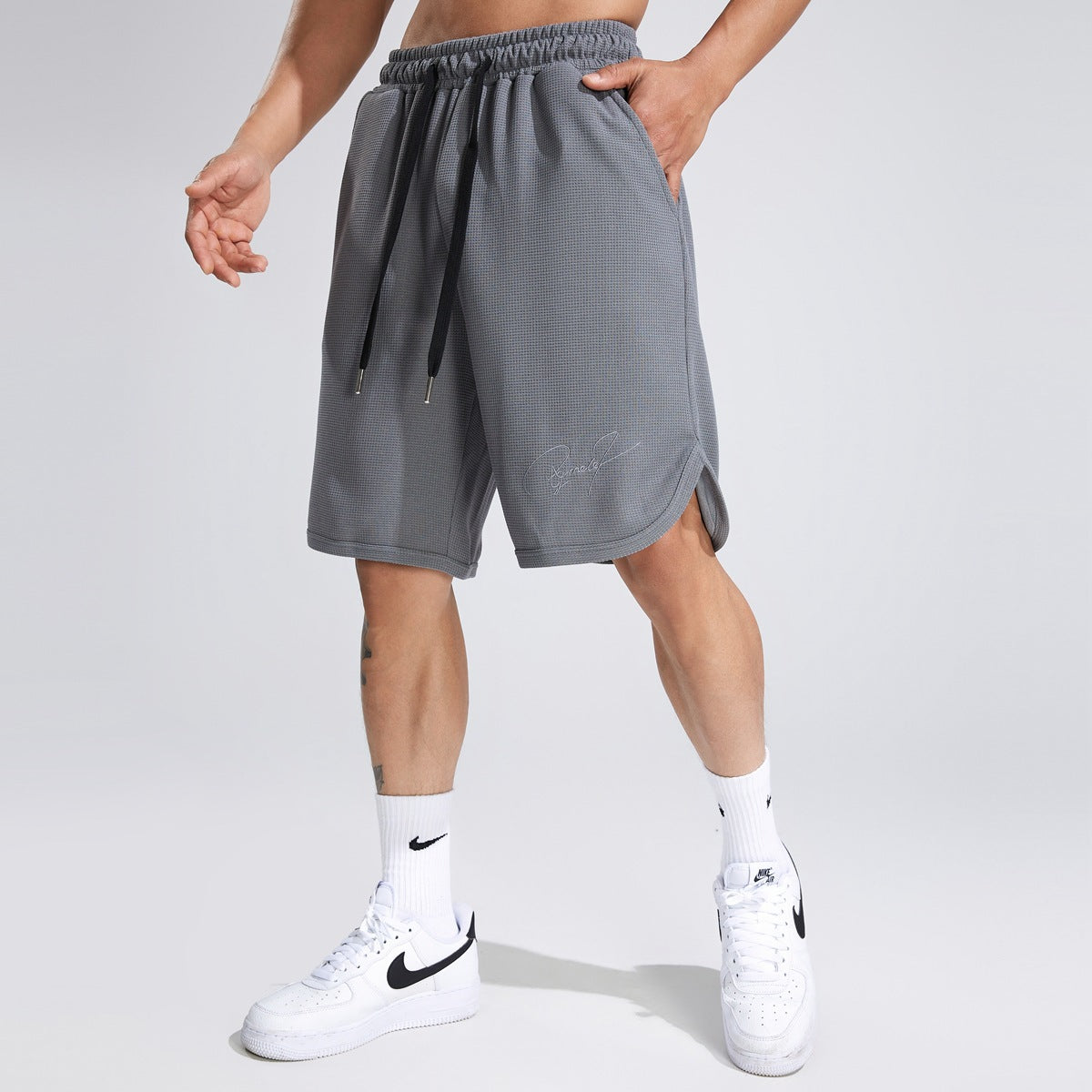 Men's Shorts Waffle American Solid Color Running Fitness Sports Casual Shorts