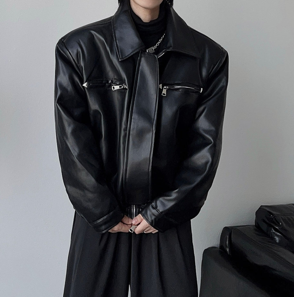 Men's High-grade Profile Casual Retro Metal Buckle Motorcycle Leather Coat