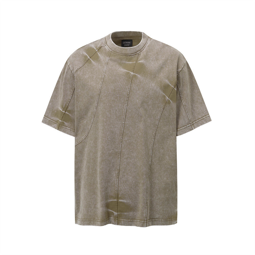 Spray-dyed Old Washed Short-sleeved T-shirt For Men