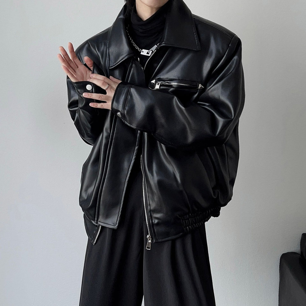Men's High-grade Profile Casual Retro Metal Buckle Motorcycle Leather Coat