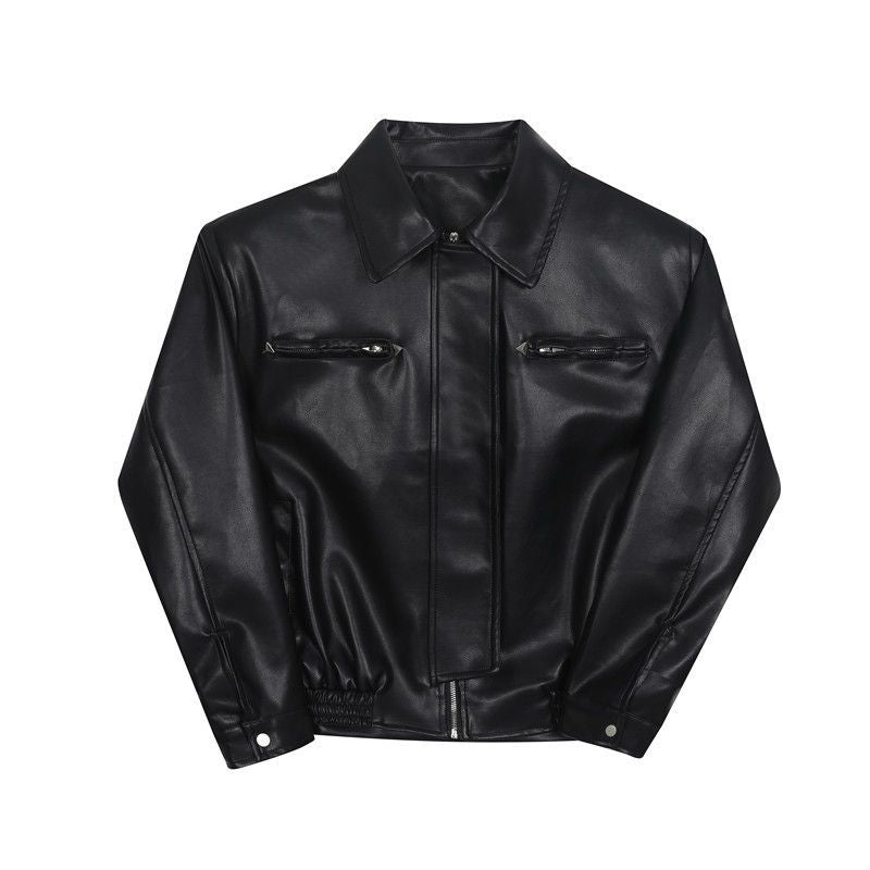 Men's High-grade Profile Casual Retro Metal Buckle Motorcycle Leather Coat