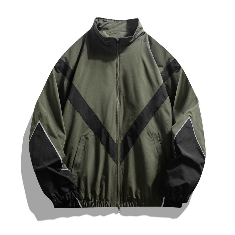 Reflective Patchwork Stand-up Collar Zipper Jacket Casual Jacket