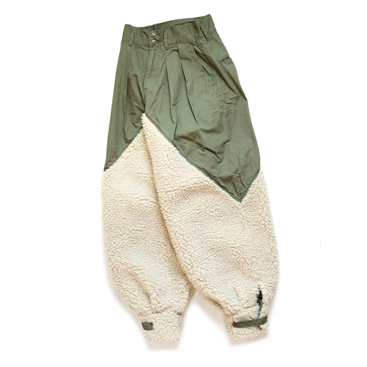 Retro Lamb Wool Patchwork Assorted Colors Military Overalls
