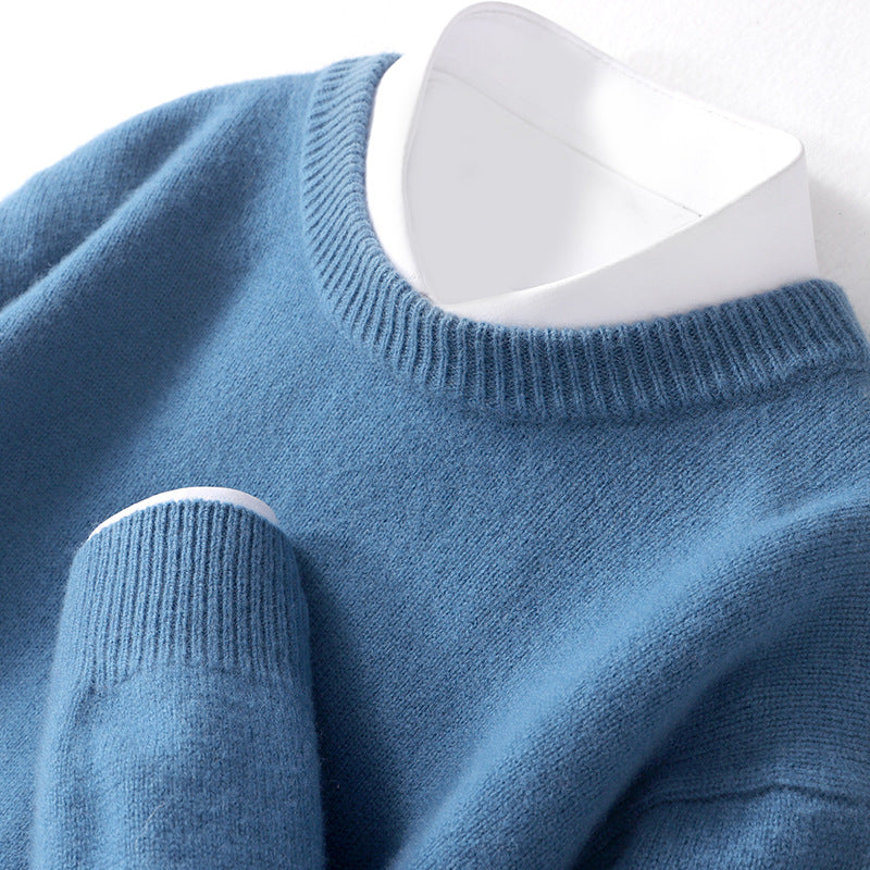 Men's Thickened Pullover Sheep Fur Sweater Loose Round Neck Solid Color Sweater