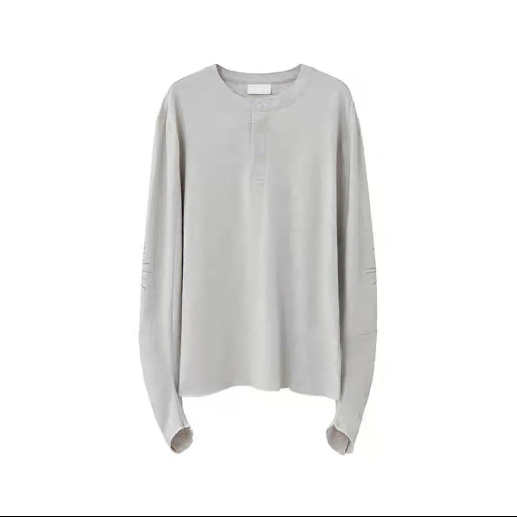 Cotton Henry Collar Embroidered Light Luxury Long-sleeved T-shirt Men And Women Same Style Top