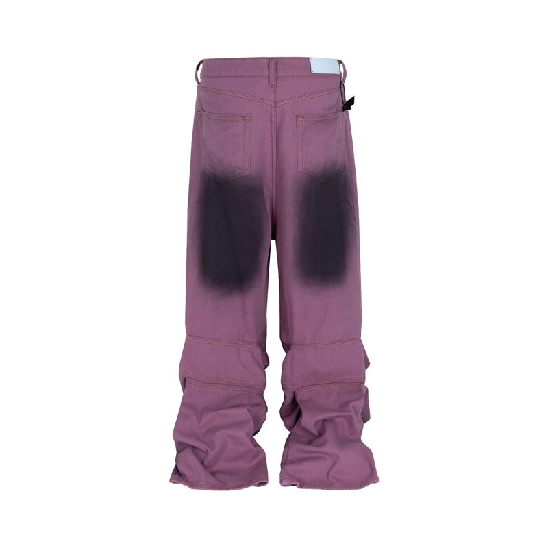 Washed Loose Wide Leg Profile Distressed Rendering Jeans