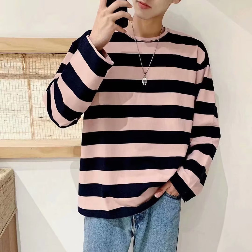 Autumn Striped T-shirt Loose Bottoming Round Neck Casual