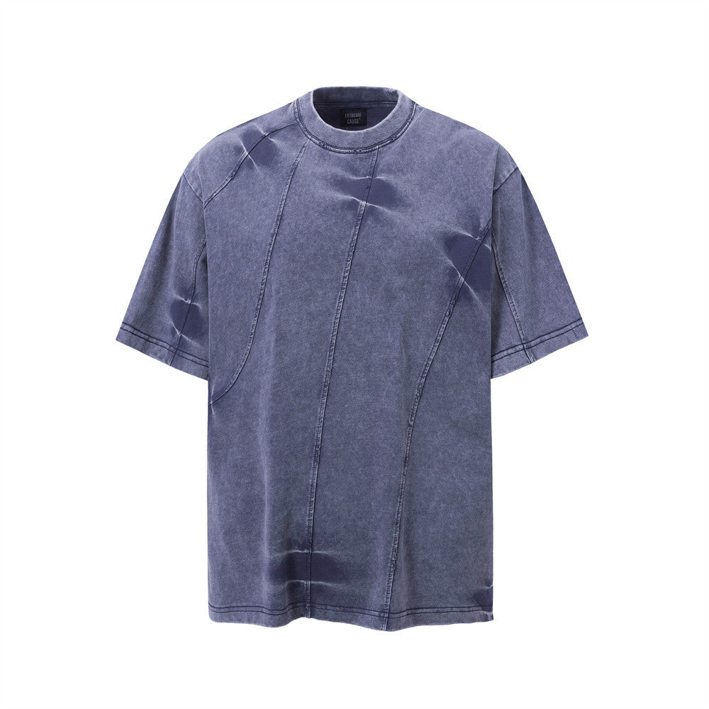 Spray-dyed Old Washed Short-sleeved T-shirt For Men