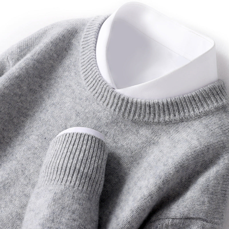 Men's Thickened Pullover Sheep Fur Sweater Loose Round Neck Solid Color Sweater