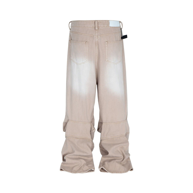 Washed Loose Wide Leg Profile Distressed Rendering Jeans