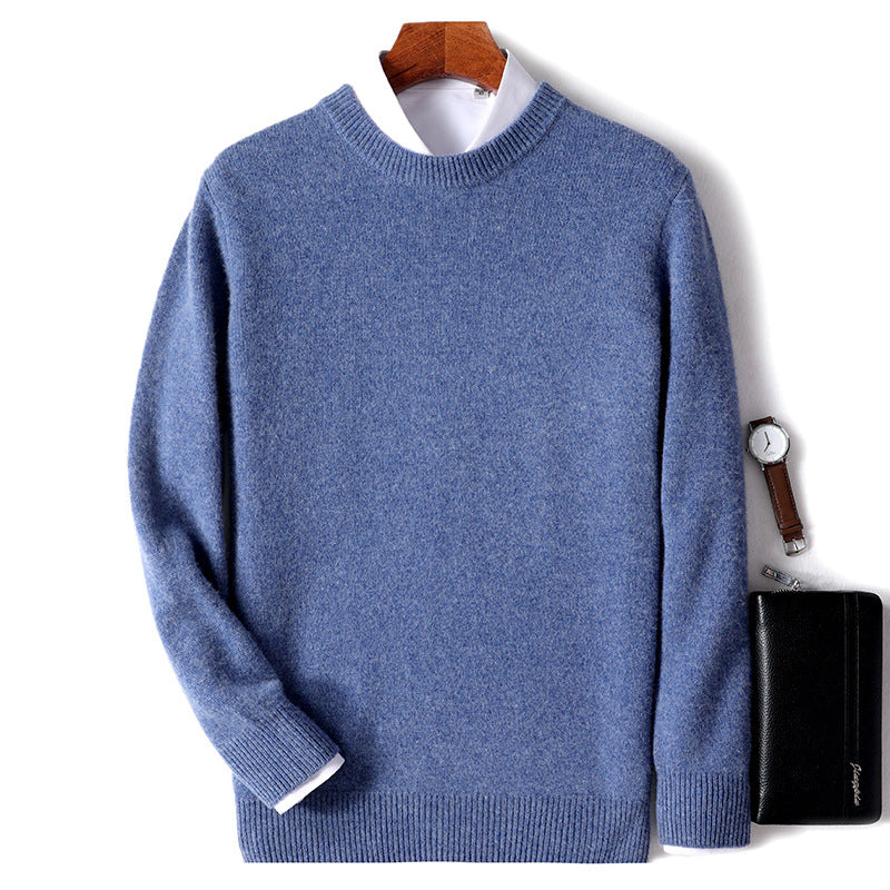 Men's Thickened Pullover Sheep Fur Sweater Loose Round Neck Solid Color Sweater
