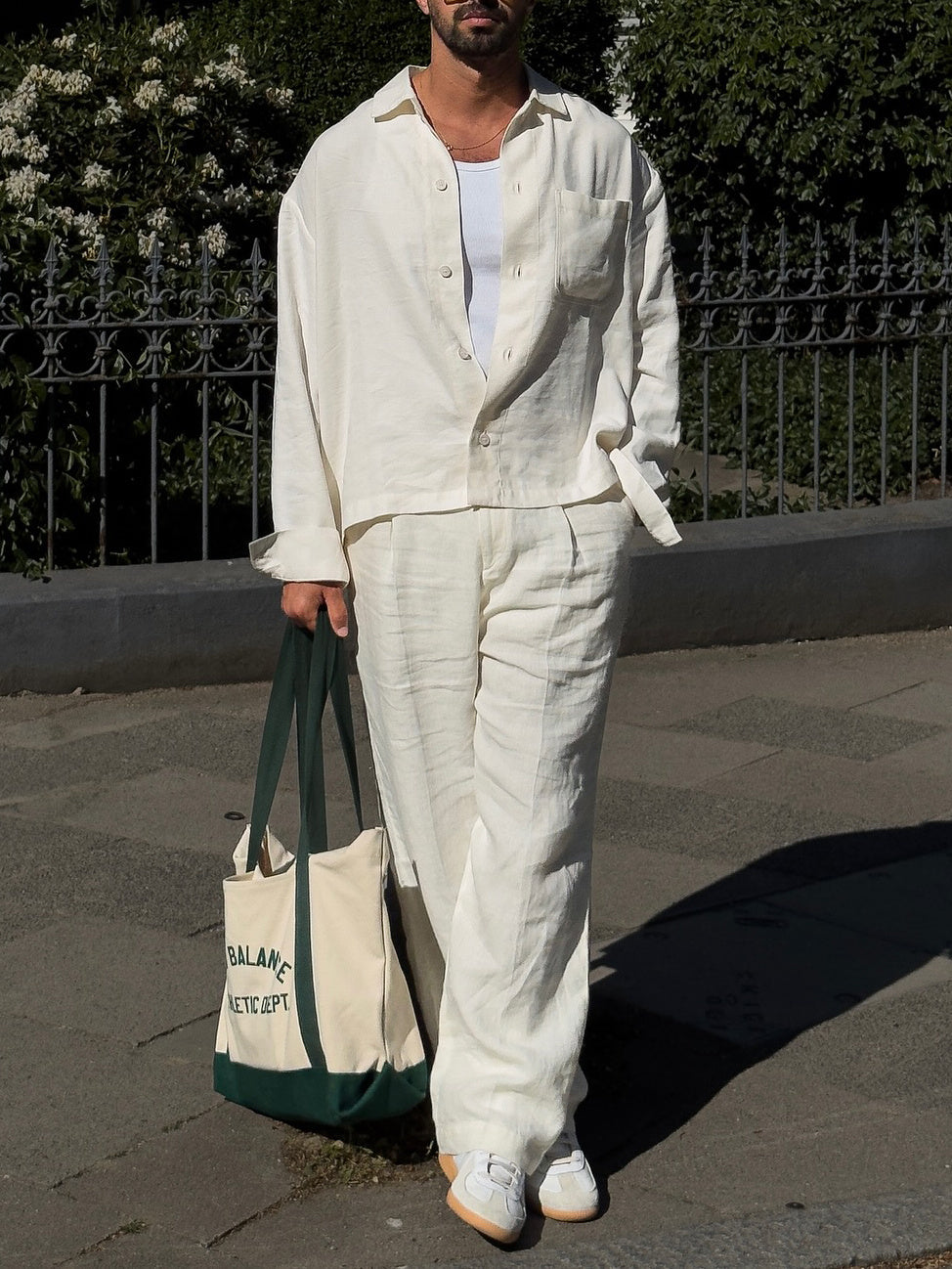 White Linen Shirt & Loose-fit Pants Set