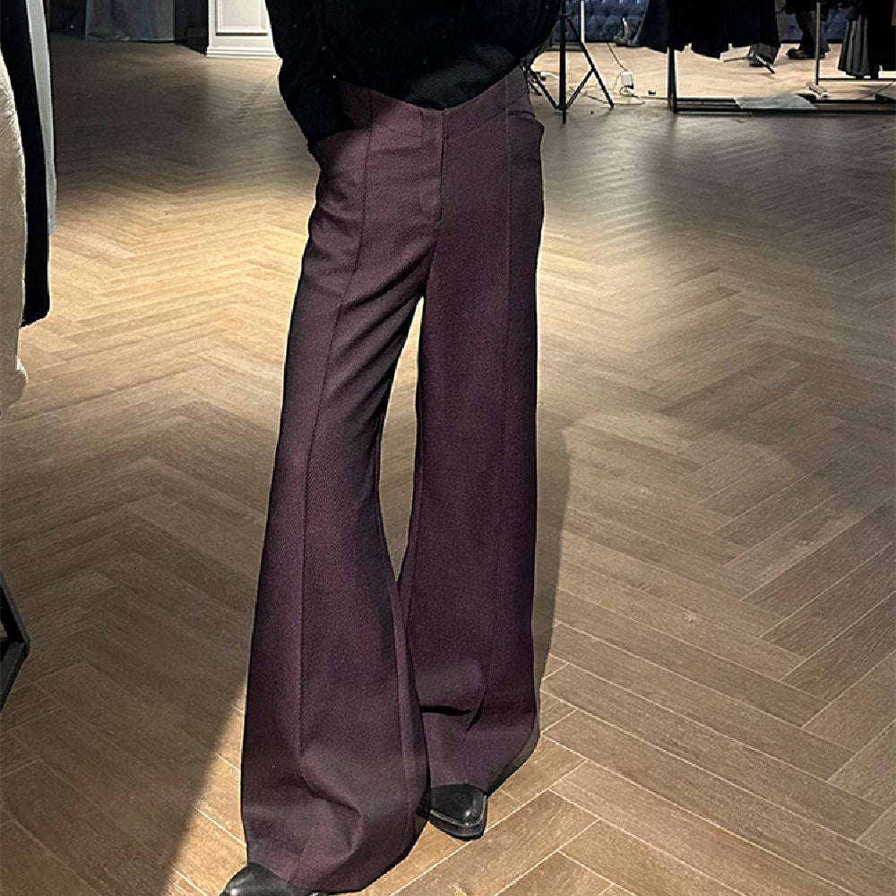 Dark Purple Red Deconstructed All-match Anti-wrinkle A- Line Wide Leg Suit Pants