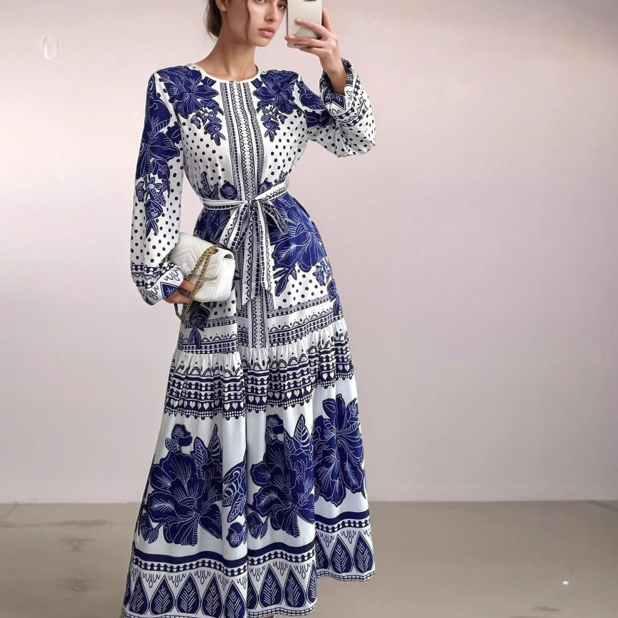 European And American Plus Size Women's Clothes New Printed Long Sleeve Dress
