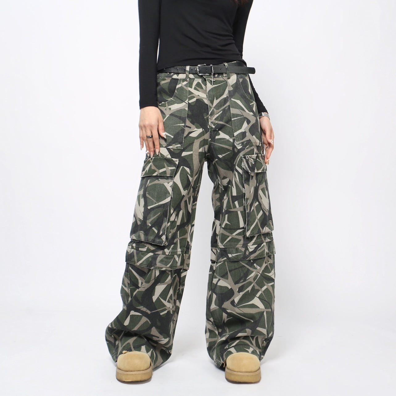 Retro Multi-pocket Cargo Pants Men's Slippers Wide-leg Pants