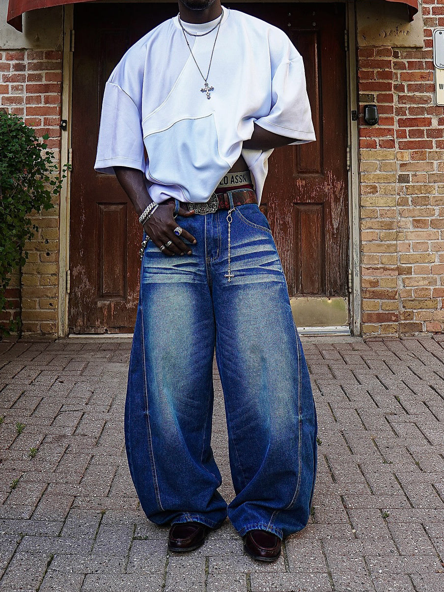 Vintage-washed Extra-wide Denim Jeans