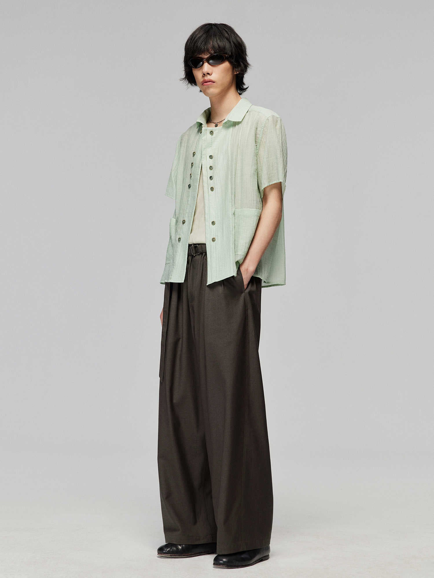 About All-match Elastic Lace Waist Adjustable Wide-leg Suit Pants