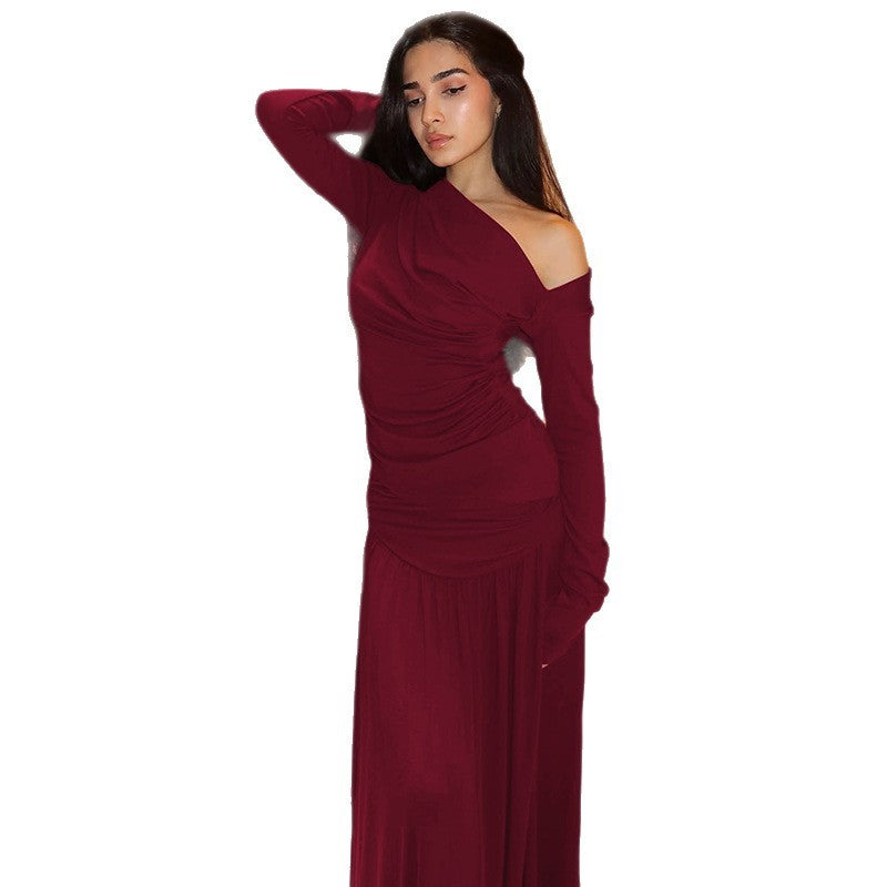New Stylish Temperament Long Sleeves Top Slim Fit Pleated Skirt Suit