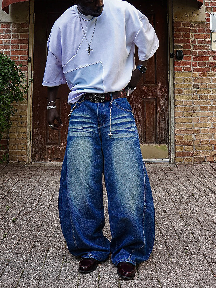 Vintage-washed Extra-wide Denim Jeans
