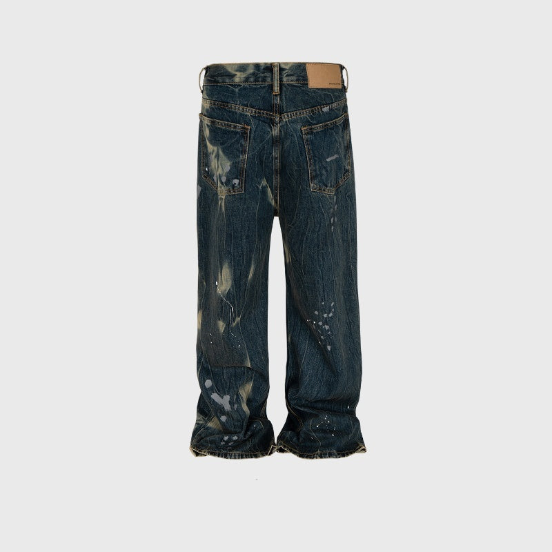 Old Splash-ink Blue Washed Straight-leg Trousers