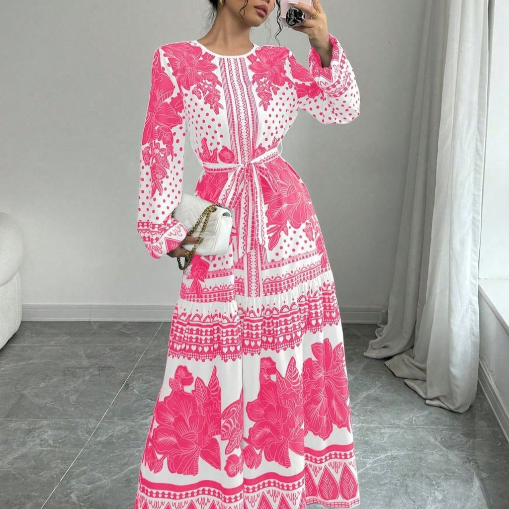 European And American Plus Size Women's Clothes New Printed Long Sleeve Dress