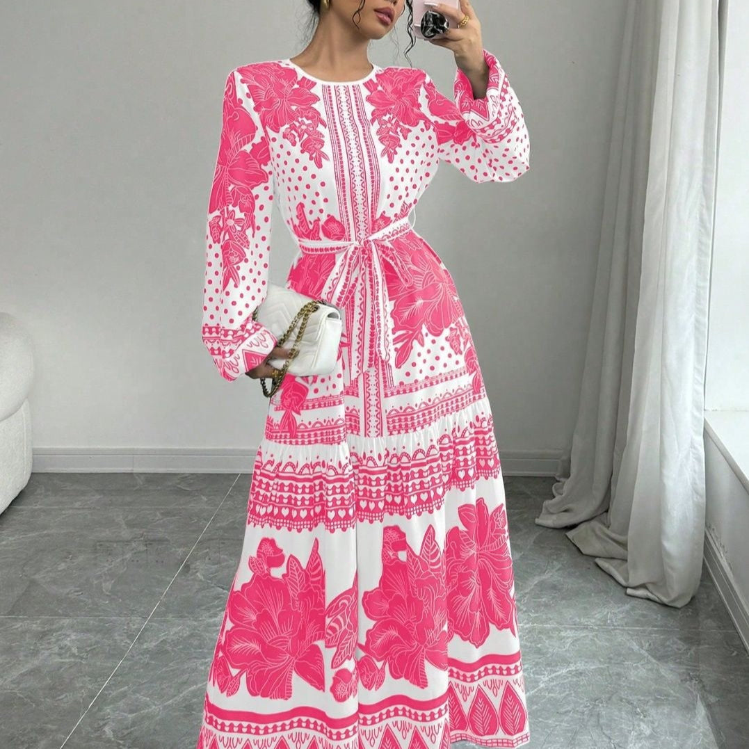 European And American Plus Size Women's Clothes New Printed Long Sleeve Dress