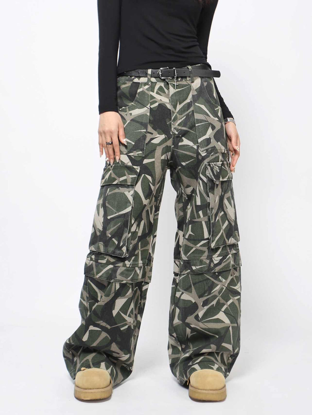Retro Multi-pocket Cargo Pants Men's Slippers Wide-leg Pants
