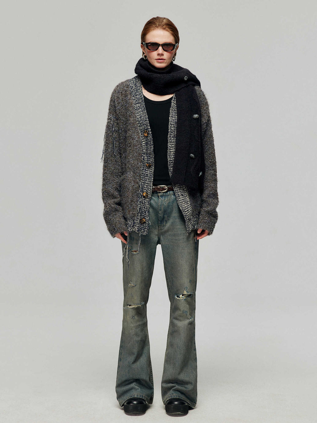 Cotton Retro Make Old Ripped Loose Micro-flared Trousers Jeans