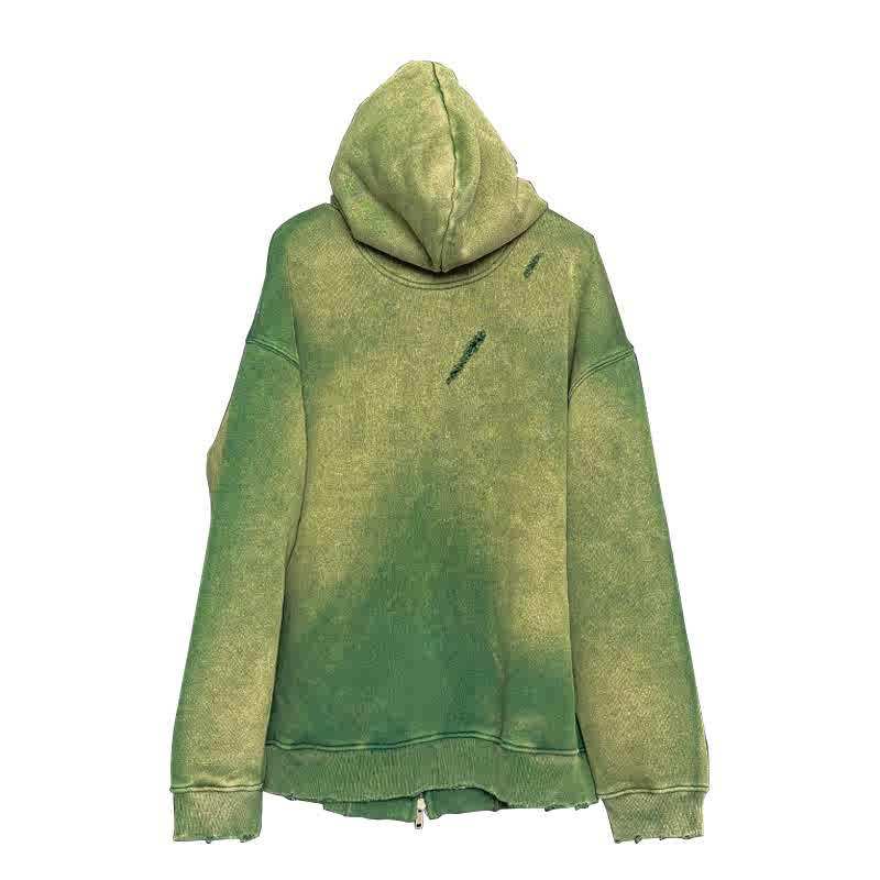 Niche Affixed Cloth Embroidered Handmade Unique Washed Old Hooded Sweater Cardigan