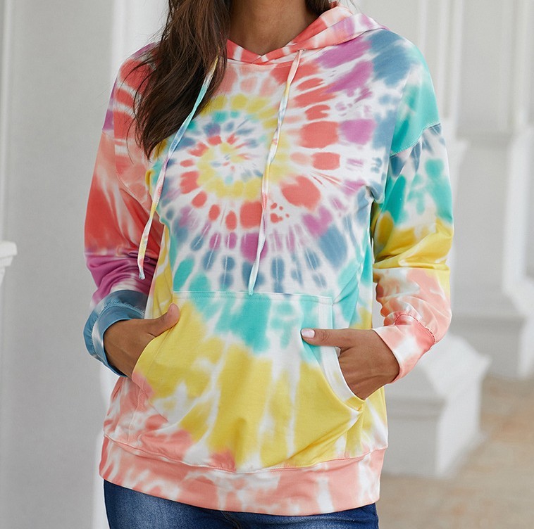 Women's Loose Tie-dyed Printed Hooded Long Sleeve Sweatshirt