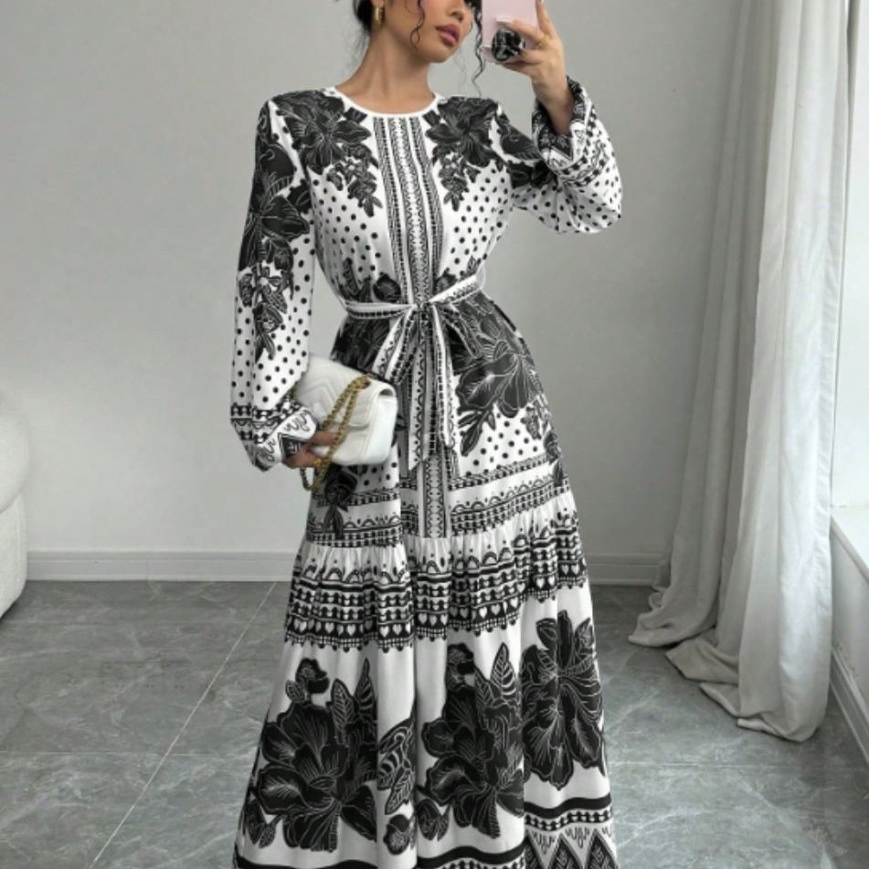 European And American Plus Size Women's Clothes New Printed Long Sleeve Dress