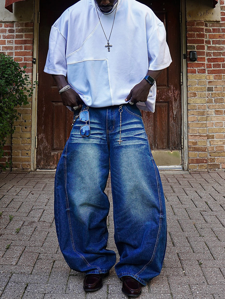 Vintage-washed Extra-wide Denim Jeans