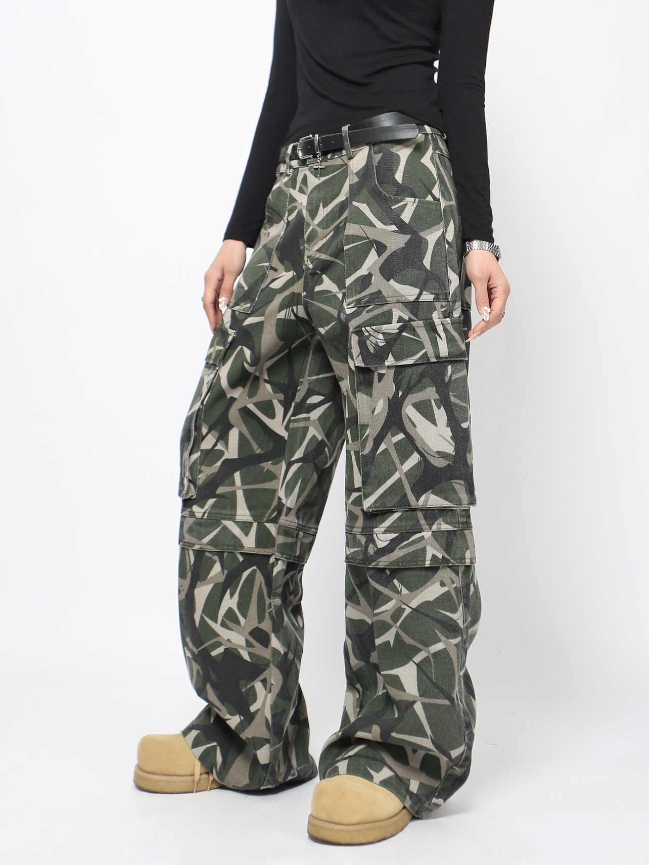 Retro Multi-pocket Cargo Pants Men's Slippers Wide-leg Pants