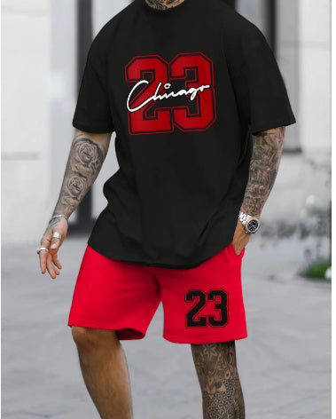 Men's Casual Short-sleeved Color Matching Shorts