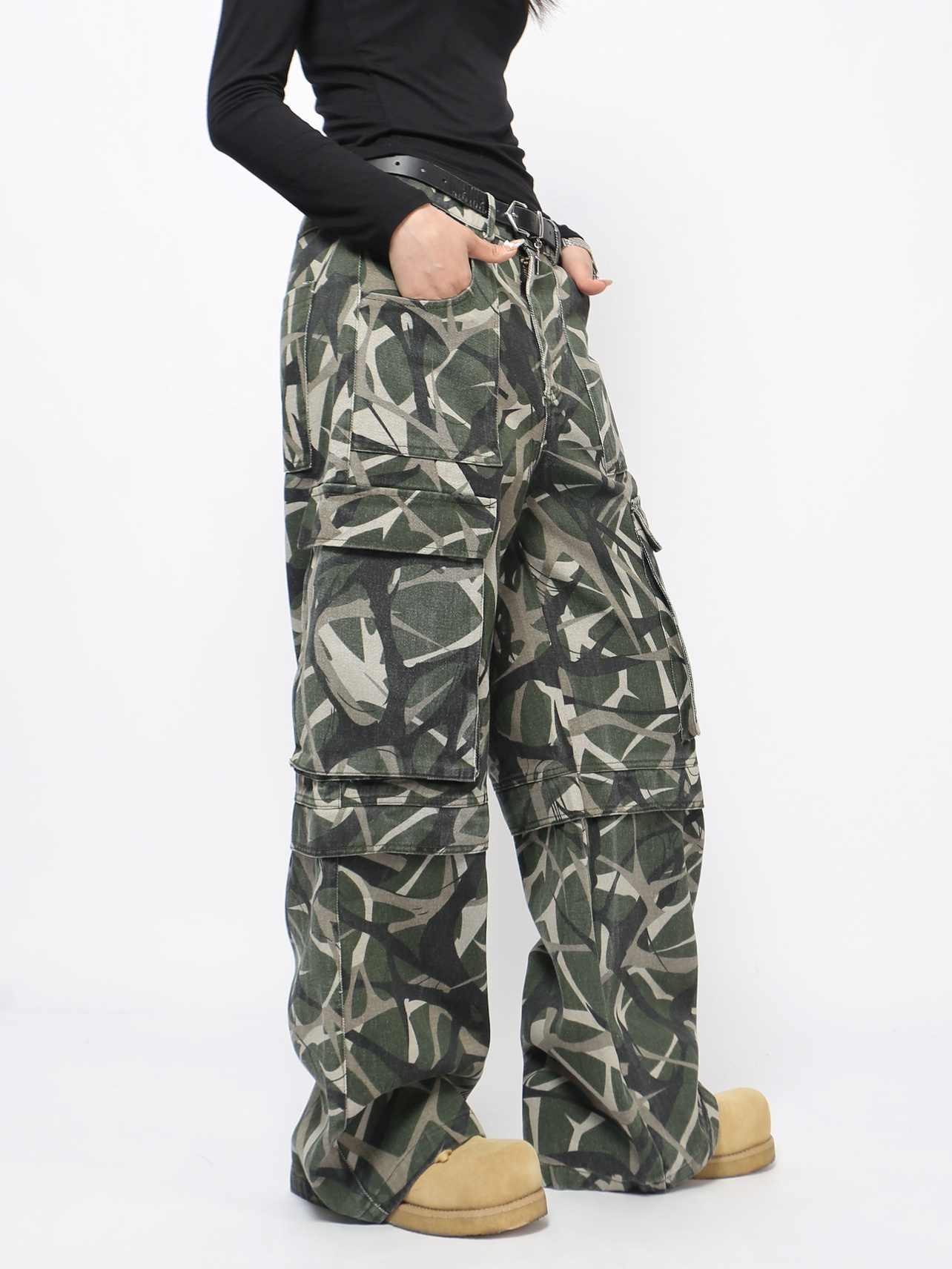 Retro Multi-pocket Cargo Pants Men's Slippers Wide-leg Pants