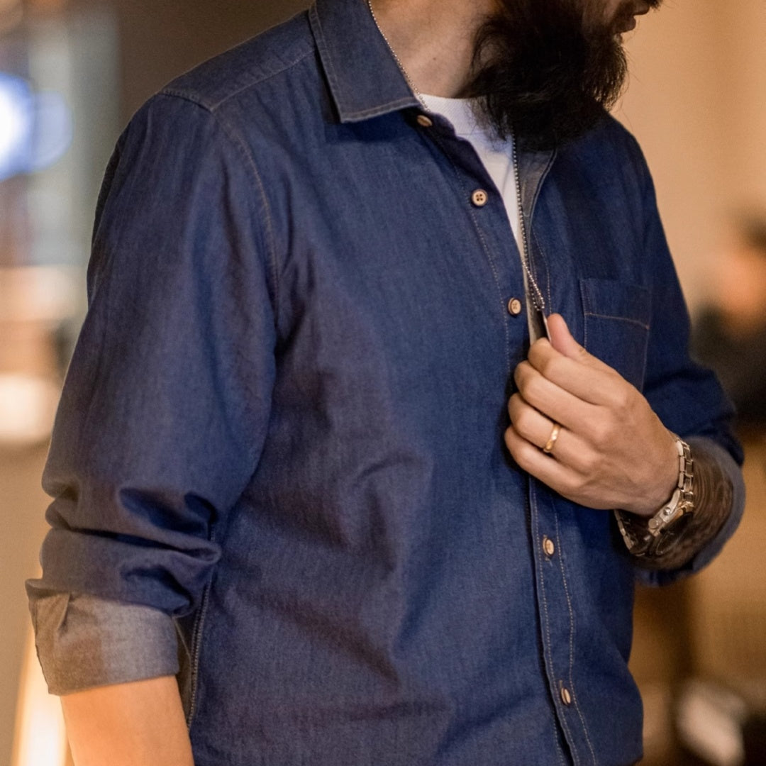 Men's American Retro Single Pocket Workwear Denim Shirt